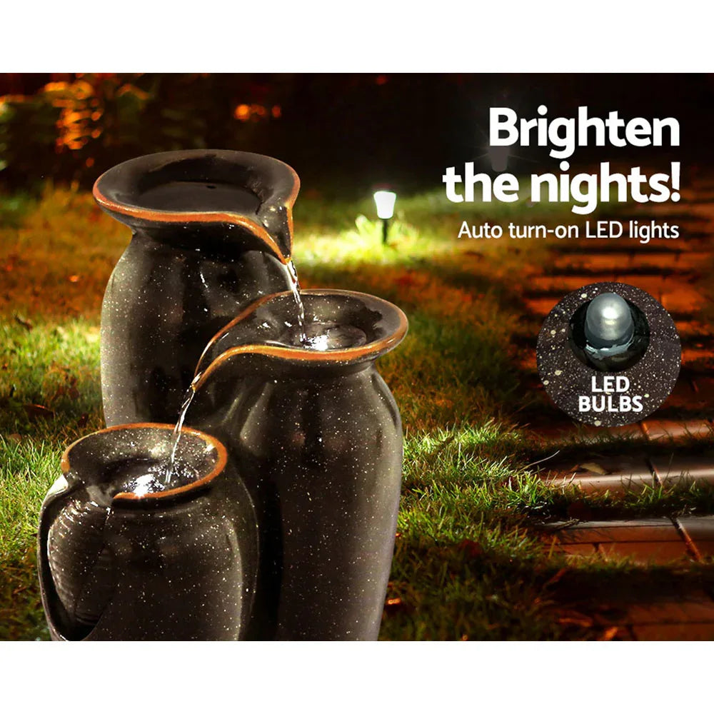 Gardeon Solar Fountain Water Fountain Feature Cascading Fountain LED Lights 76CM Grey - Mekamart Australia