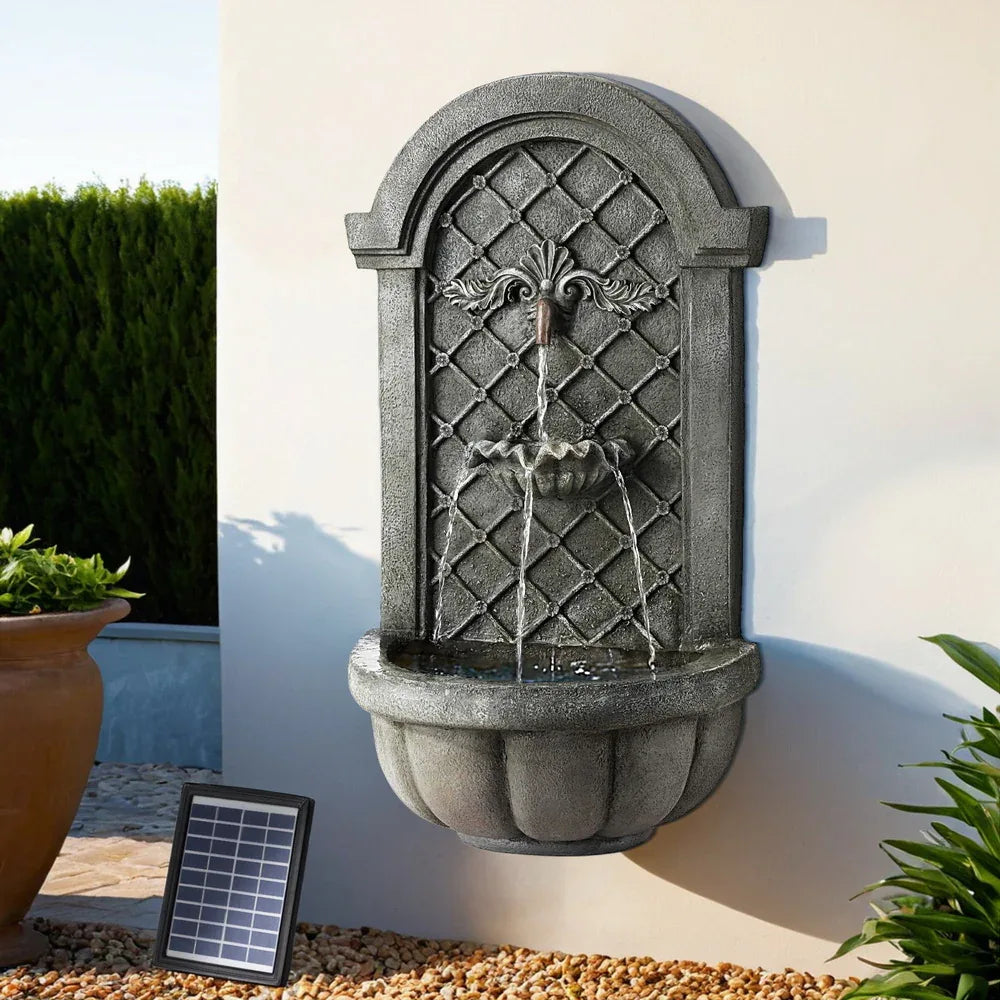 Gardeon Solar Fountain Water Feature Wall Mount Garden Fountains 80CM Grey - Mekamart Australia