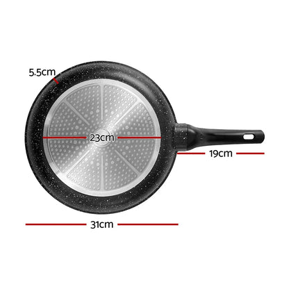 5-Star Chef Non Stick Frying Pan Cast Aluminium Steak Skillet BBQ Cookware 30cm - Mekamart Australia