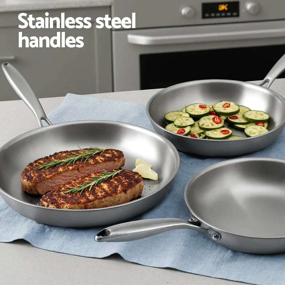 5-star Chef Frying Pan Stainless Steel Uncoated Twin Frypan Set 25/30cm Silver - Mekamart Australia