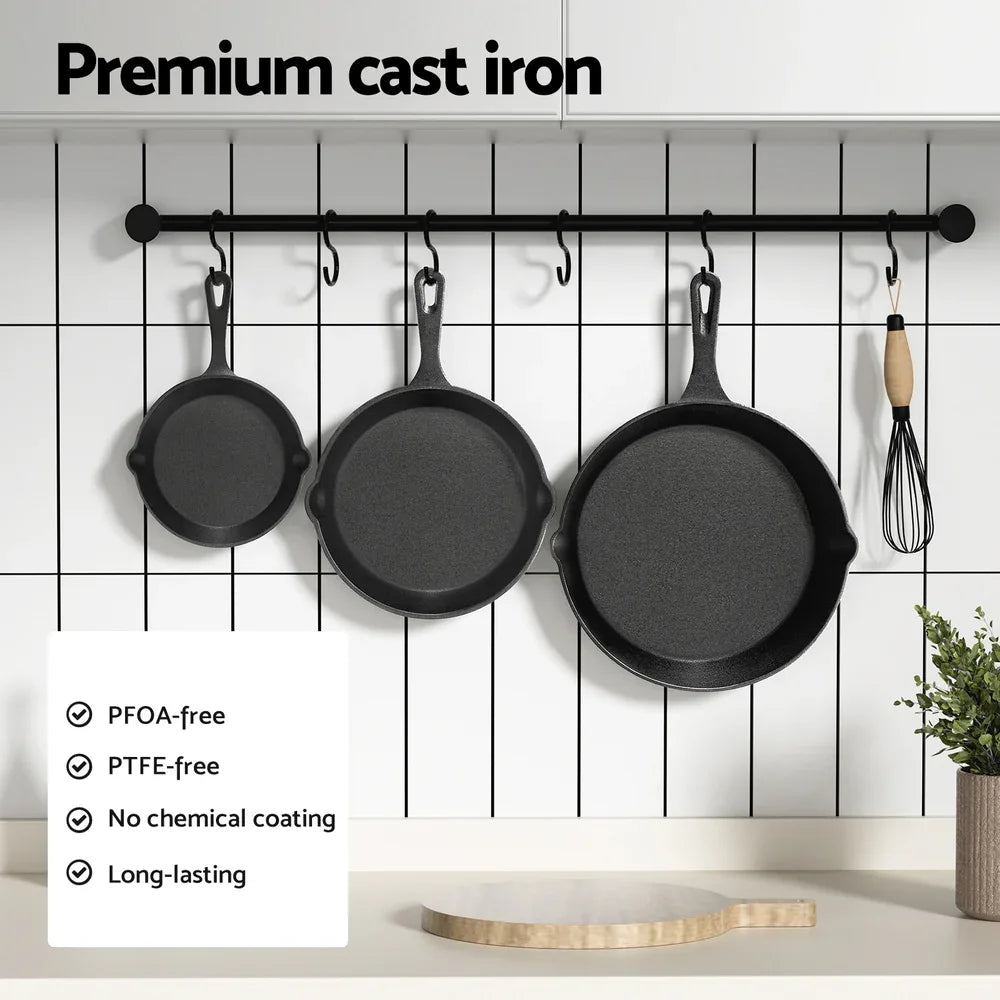 5-star chef Non Stick Frying Pan Cast Iron 3PCS - Mekamart Australia
