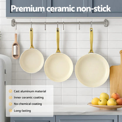 5-star Chef Frying Pan 3PCS Shades Frypan Set Ceramic Coating Multi Colour - Mekamart Australia