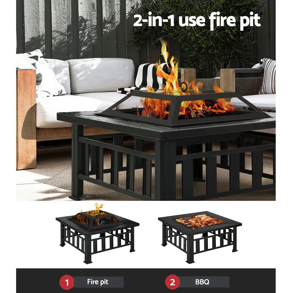 Grillz Fire Pit BBQ Grill 2-In-1 Table - Mekamart Australia