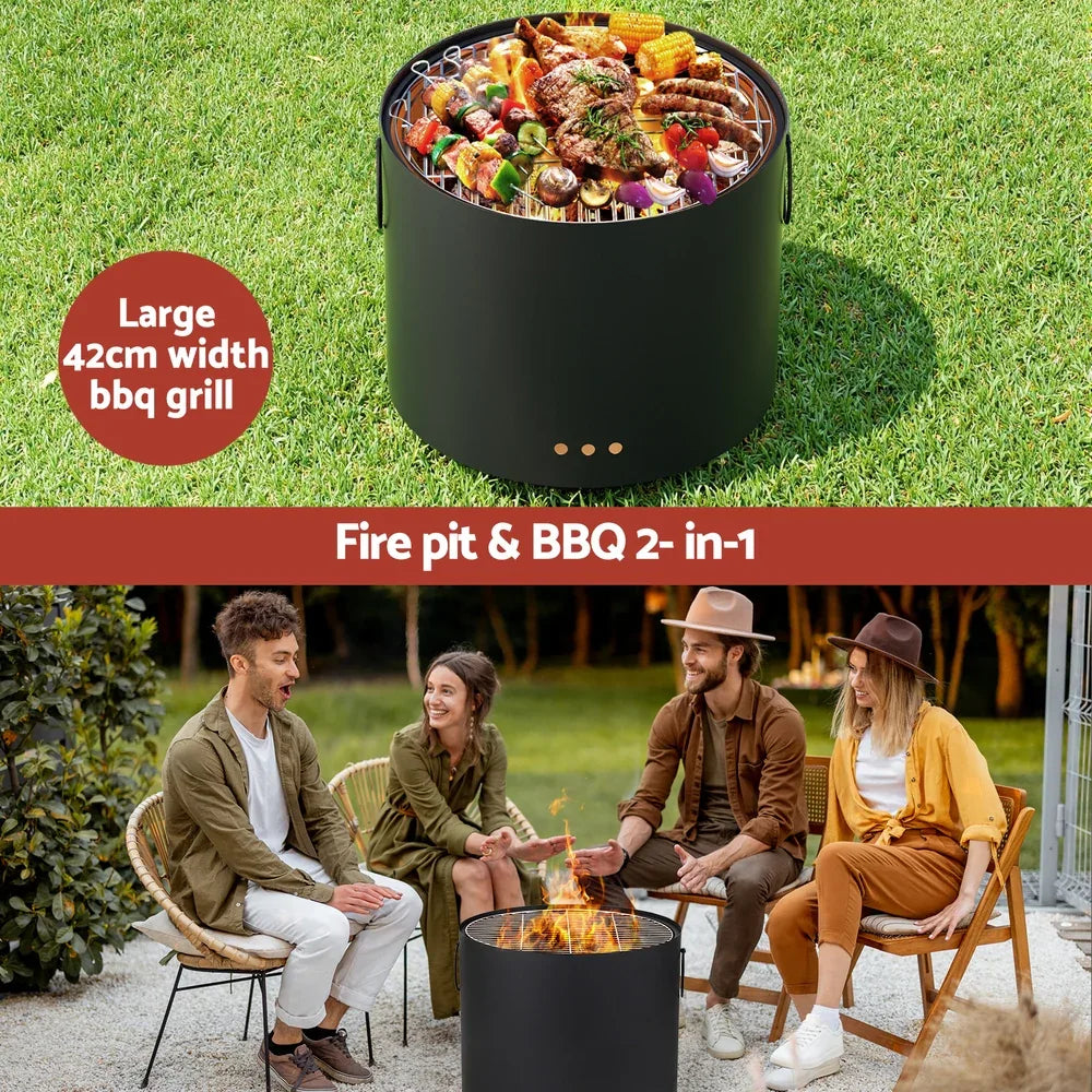 Grillz Fire Pit BBQ Portable Deep Bowl Outdoor Fireplace - Mekamart Australia