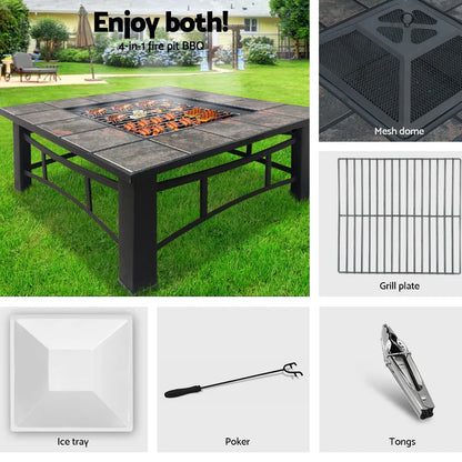 Grillz Fire Pit BBQ Grill Ice Bucket 4-In-1 Table - Mekamart Australia
