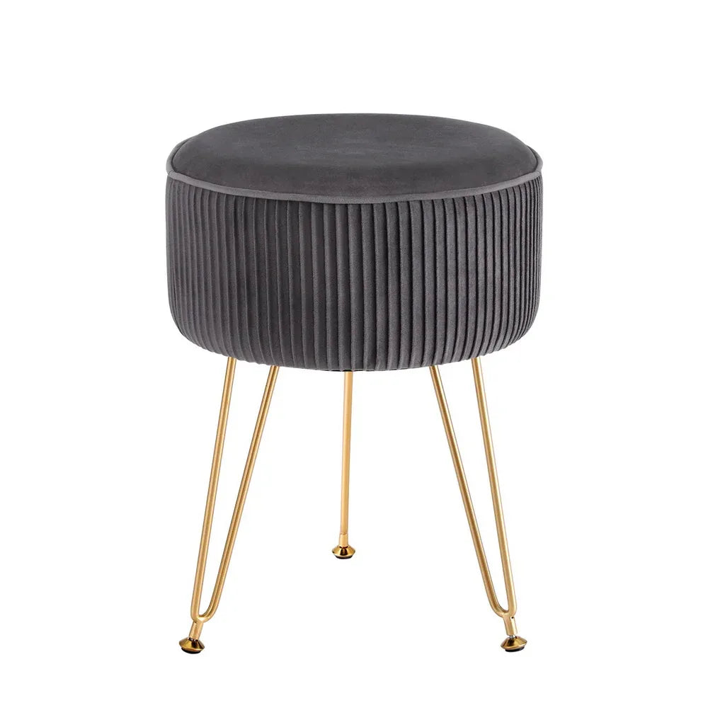 Artiss Ottoman Foot Stool Vanity Velvet Round Grey - Mekamart Australia