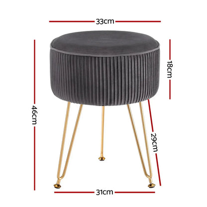 Artiss Ottoman Foot Stool Vanity Velvet Round Grey - Mekamart Australia