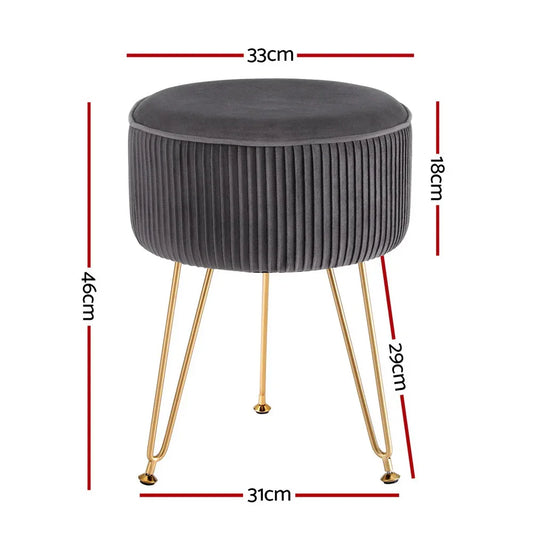 Artiss Ottoman Foot Stool Vanity Velvet Round Grey - Mekamart Australia