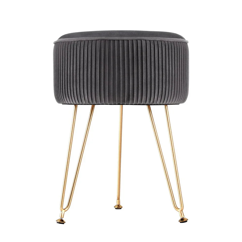 Artiss Ottoman Foot Stool Vanity Velvet Round Grey - Mekamart Australia