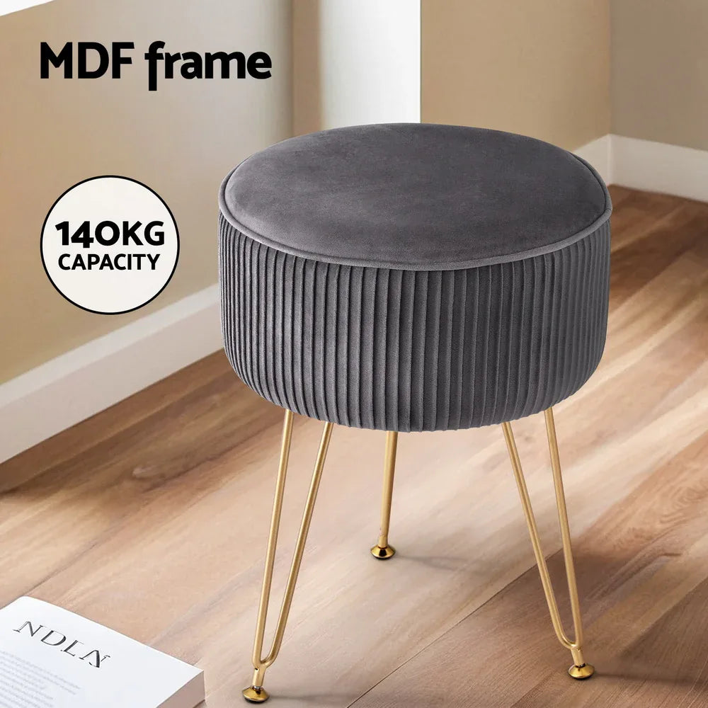 Artiss Ottoman Foot Stool Vanity Velvet Round Grey - Mekamart Australia