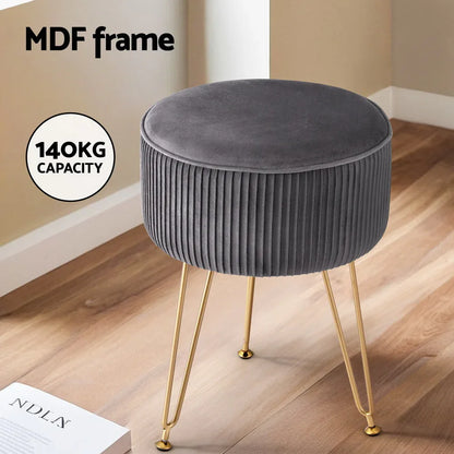 Artiss Ottoman Foot Stool Vanity Velvet Round Grey - Mekamart Australia