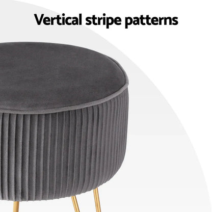 Artiss Ottoman Foot Stool Vanity Velvet Round Grey - Mekamart Australia