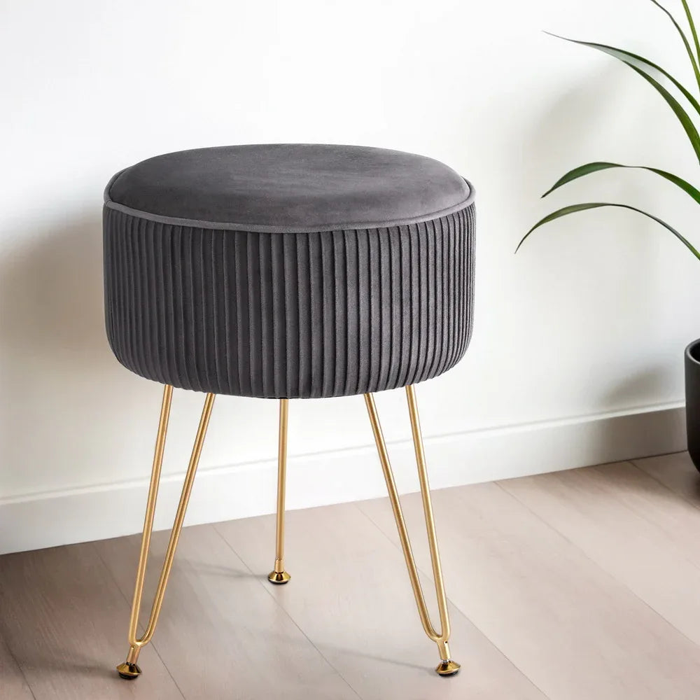 Artiss Ottoman Foot Stool Vanity Velvet Round Grey - Mekamart Australia