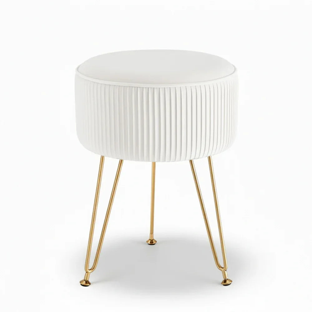 Artiss Ottoman Foot Stool Vanity Velvet Round White - Mekamart Australia