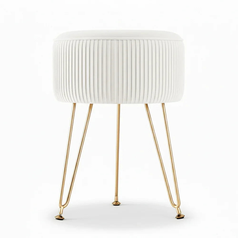 Artiss Ottoman Foot Stool Vanity Velvet Round White - Mekamart Australia