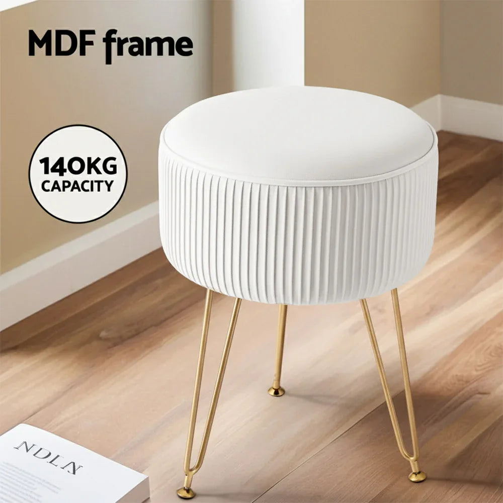 Artiss Ottoman Foot Stool Vanity Velvet Round White - Mekamart Australia