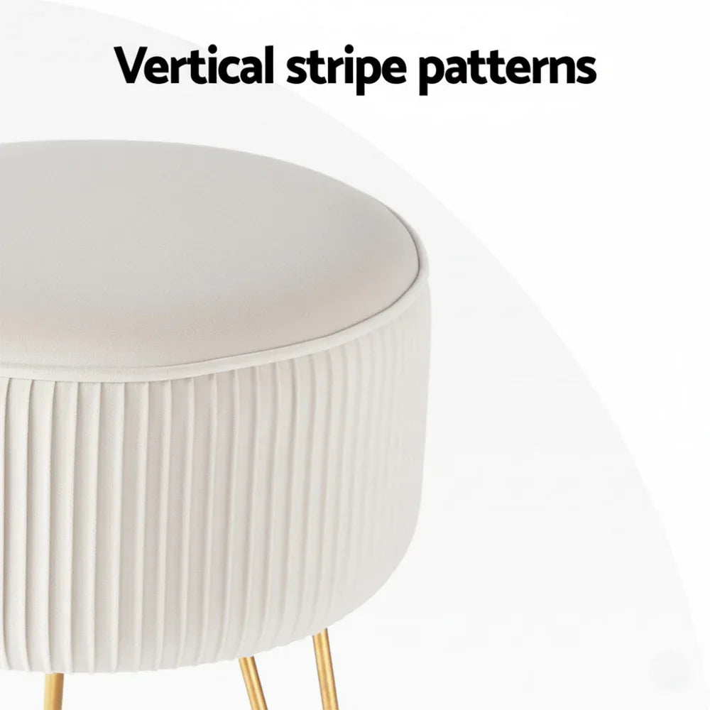 Artiss Ottoman Foot Stool Vanity Velvet Round White - Mekamart Australia