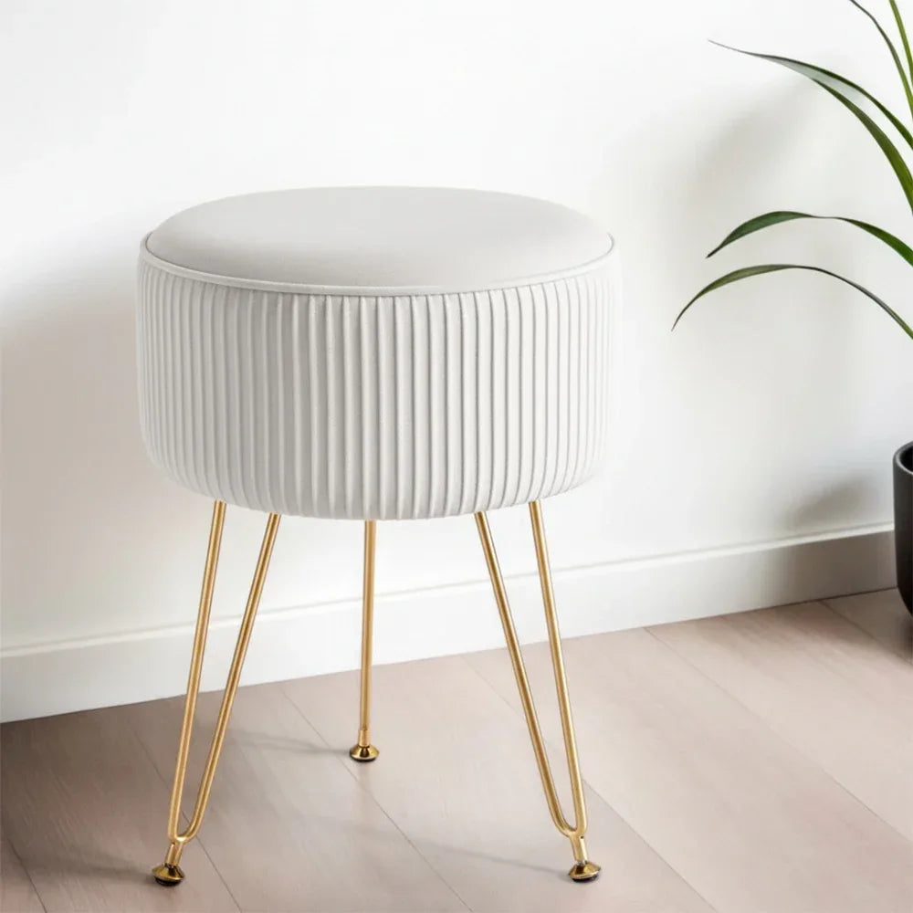 Artiss Ottoman Foot Stool Vanity Velvet Round White - Mekamart Australia
