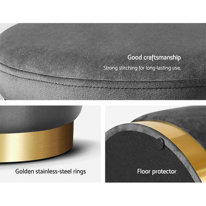 Artiss Ottoman Storage Foot Stool Round Velvet Charcoal - Mekamart Australia