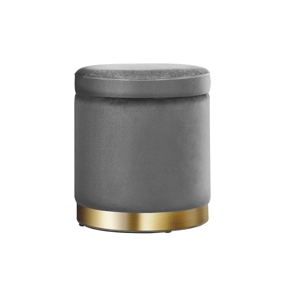 Artiss Ottoman Storage Foot Stool Round Velvet Charcoal - Mekamart Australia