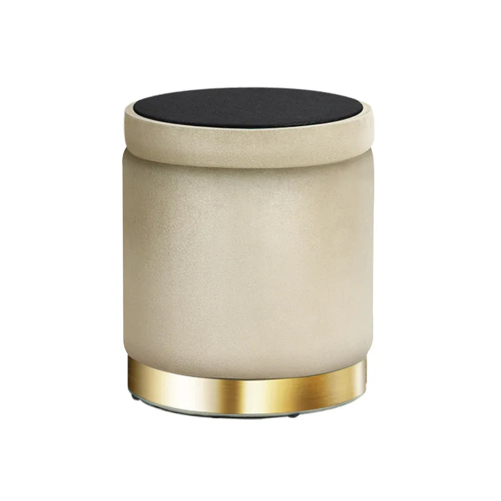 Artiss Ottoman Storage Foot Stool Round Velvet Cream - Mekamart Australia