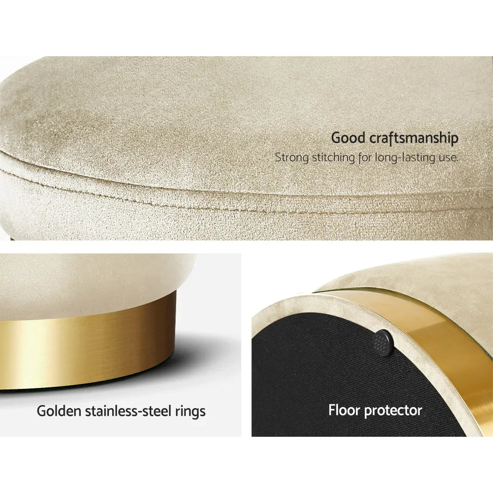 Artiss Ottoman Storage Foot Stool Round Velvet Cream - Mekamart Australia