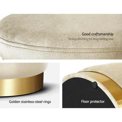 Artiss Ottoman Storage Foot Stool Round Velvet Cream - Mekamart Australia
