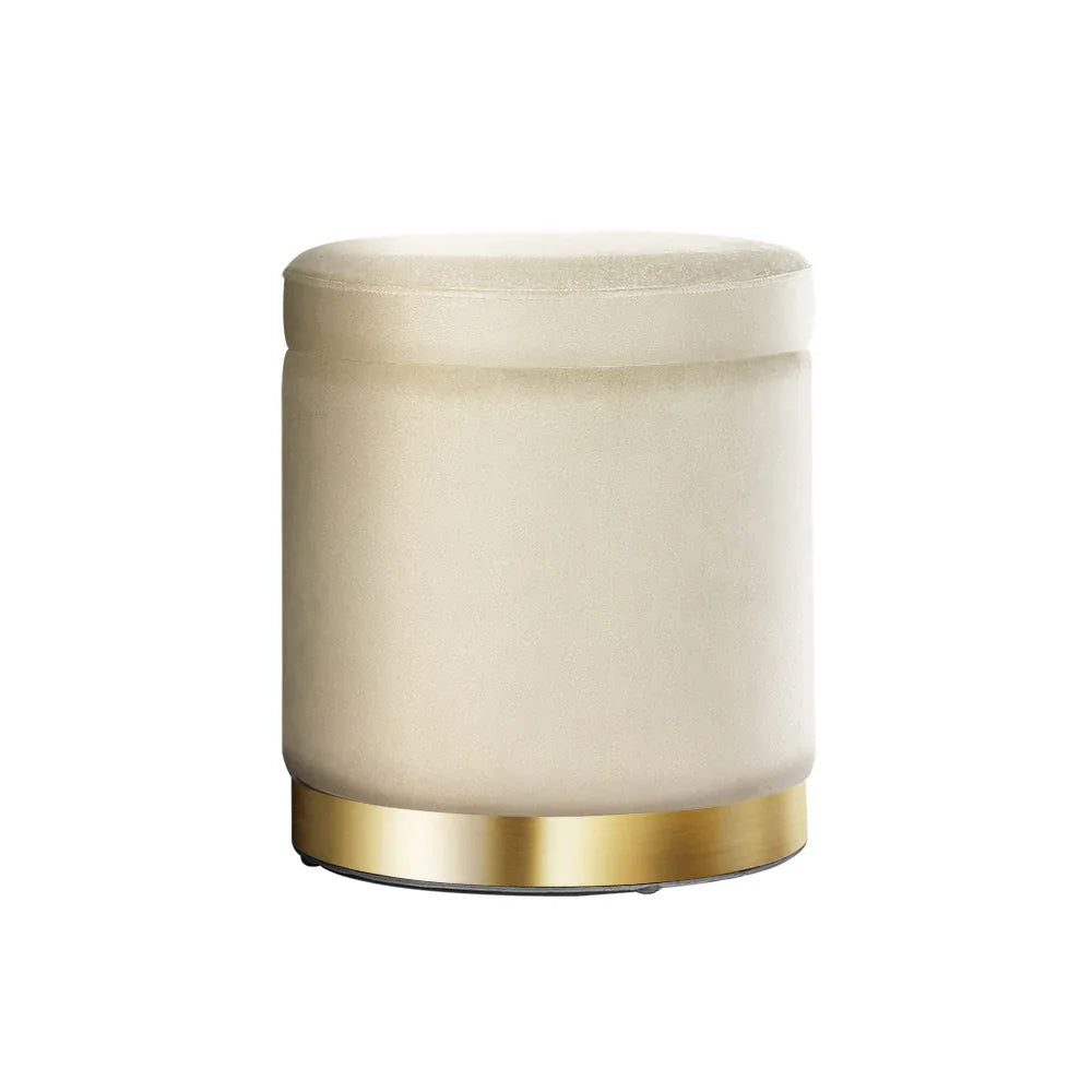 Artiss Ottoman Storage Foot Stool Round Velvet Cream - Mekamart Australia