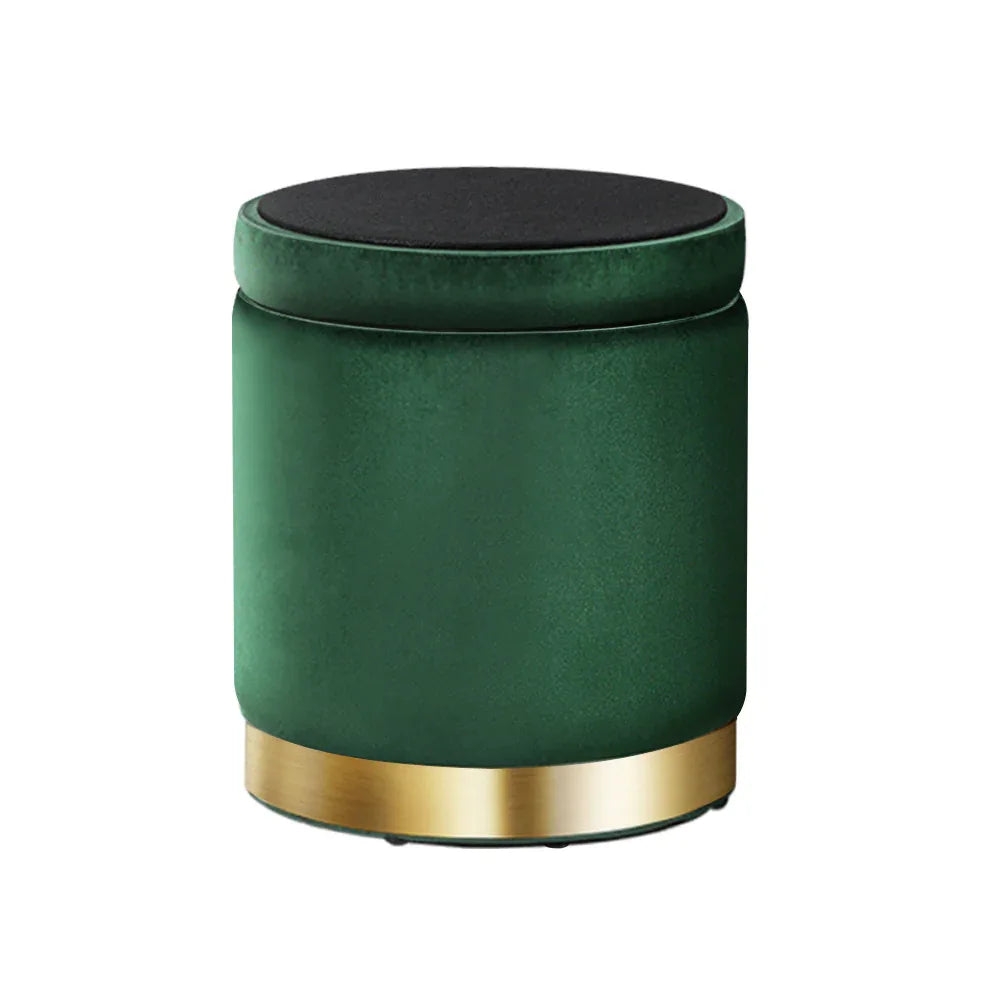 Artiss Ottoman Storage Foot Stool Round Velvet Green - Mekamart Australia