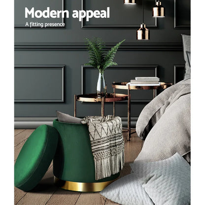 Artiss Ottoman Storage Foot Stool Round Velvet Green - Mekamart Australia