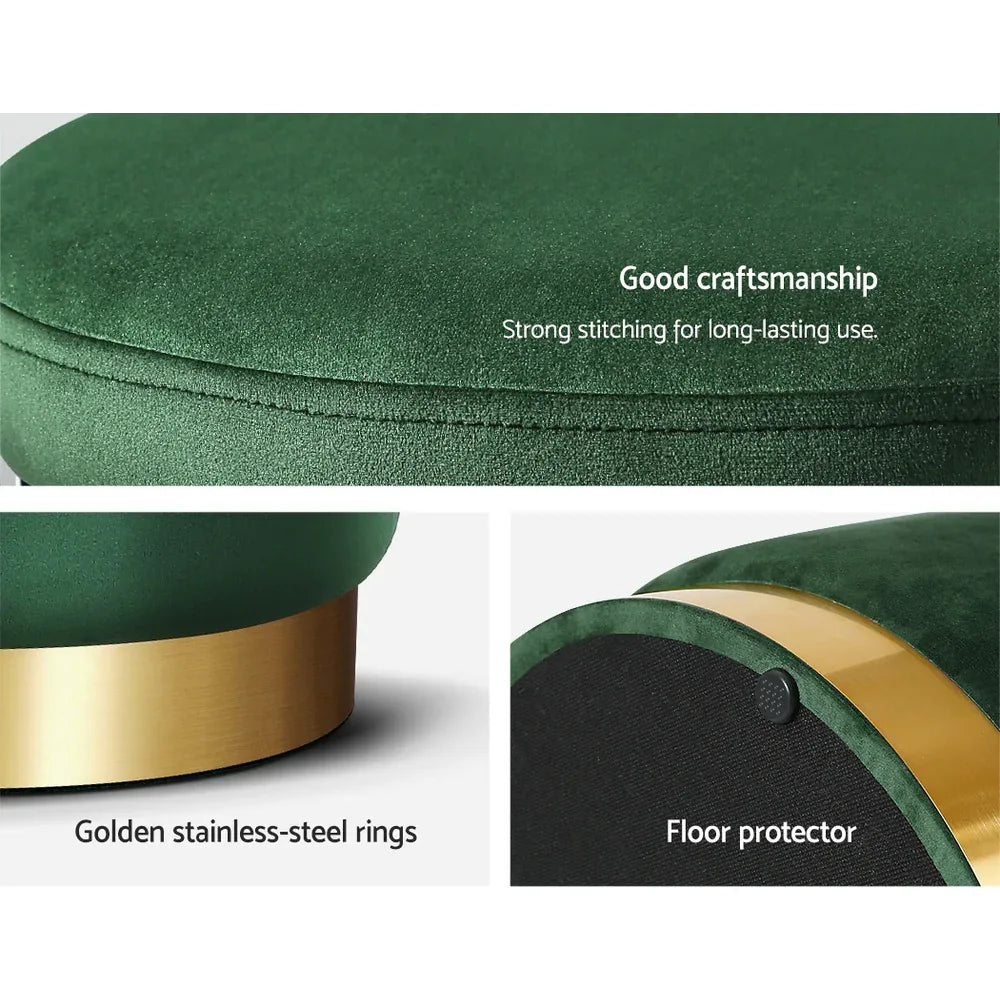 Artiss Ottoman Storage Foot Stool Round Velvet Green - Mekamart Australia
