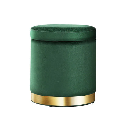 Artiss Ottoman Storage Foot Stool Round Velvet Green - Mekamart Australia