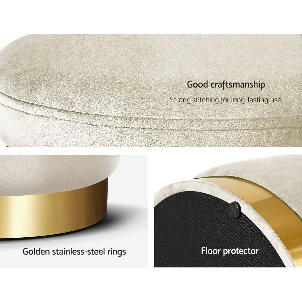 Artiss Ottoman Foot Stool Round Velvet Cream - Mekamart Australia