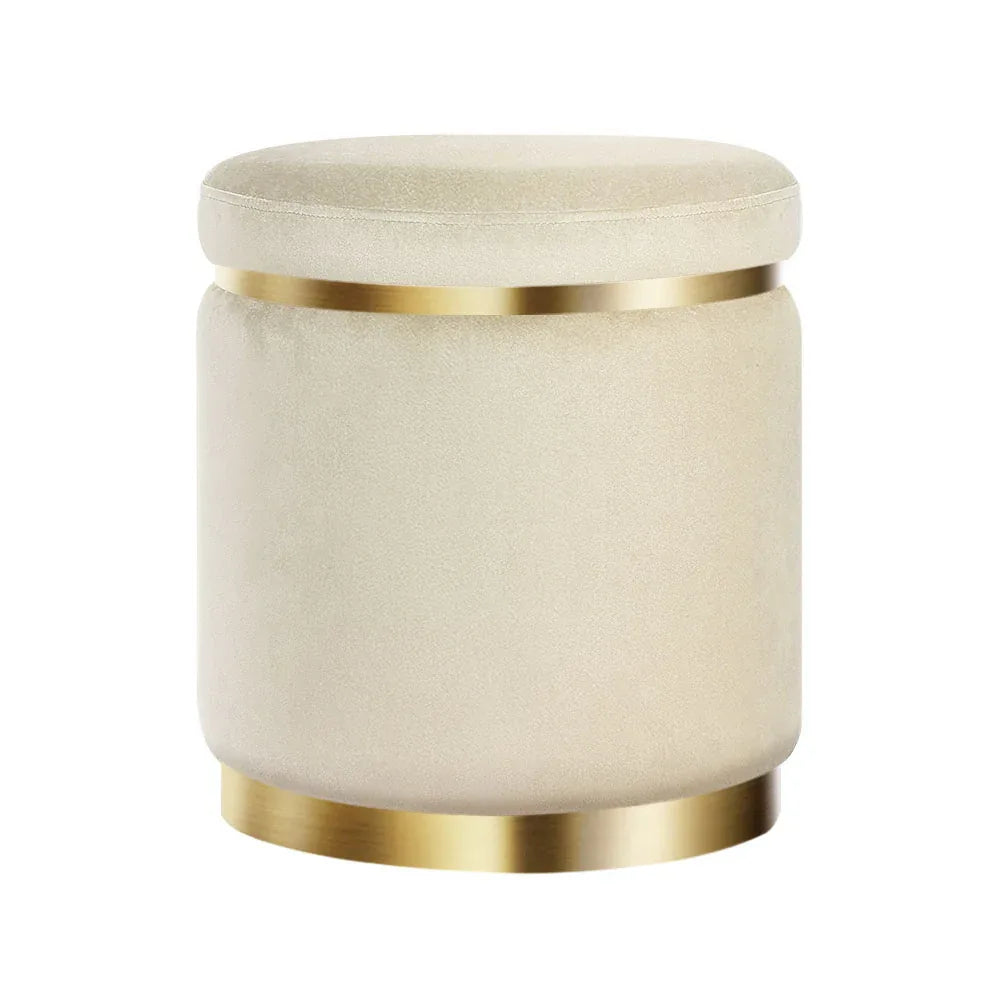 Artiss Ottoman Foot Stool Round Velvet Cream - Mekamart Australia