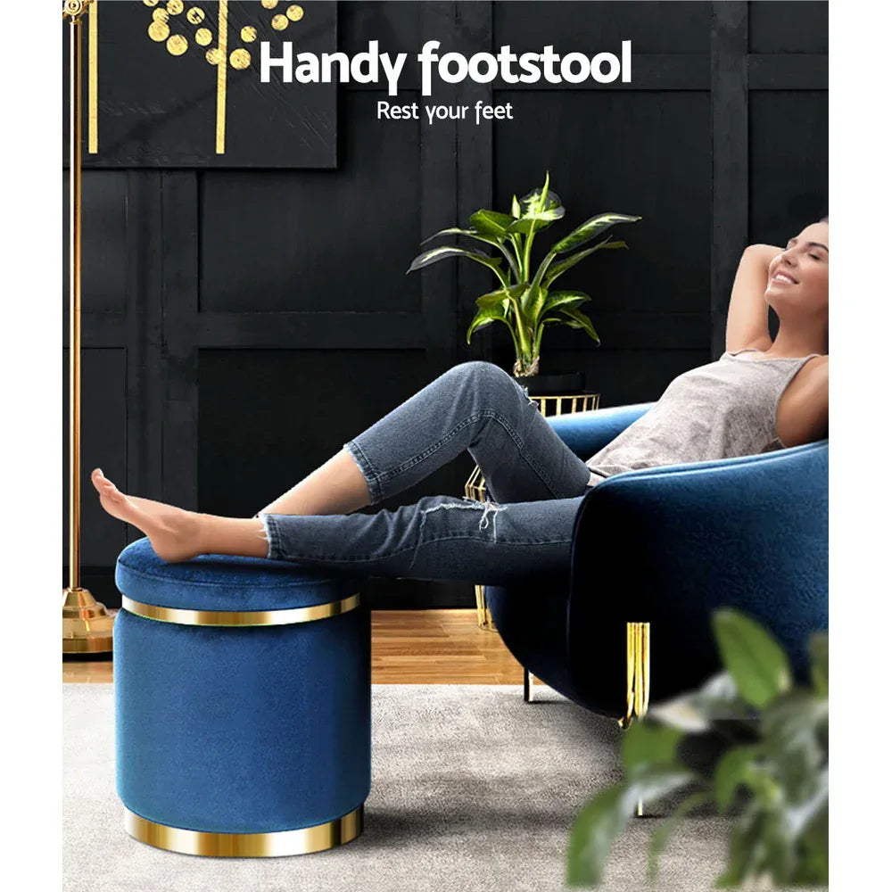 Artiss Ottoman Foot Stool Round Velvet Navy - Mekamart Australia