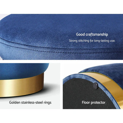 Artiss Ottoman Foot Stool Round Velvet Navy - Mekamart Australia