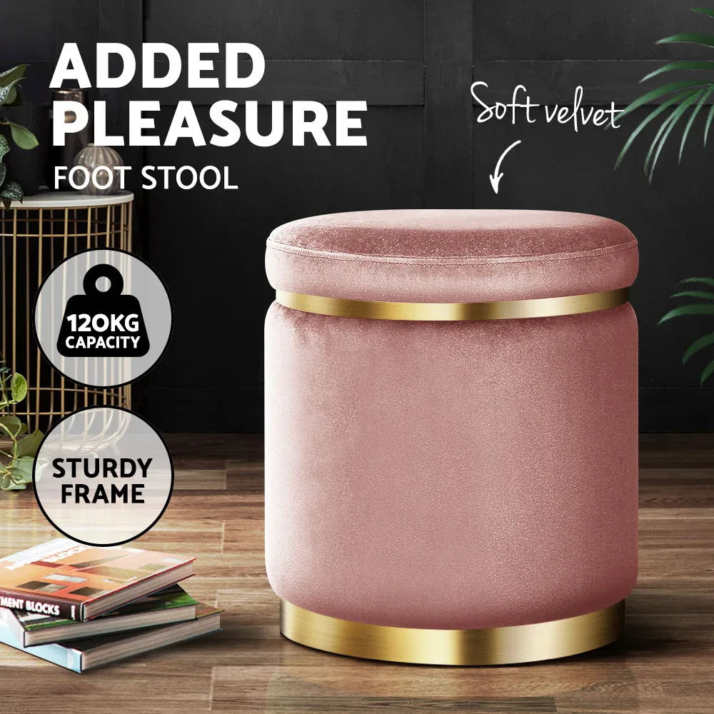 Artiss Ottoman Foot Stool Round Velvet Pink - Mekamart Australia