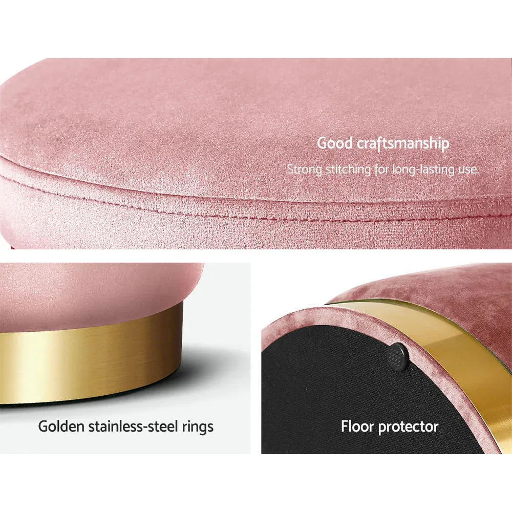 Artiss Ottoman Foot Stool Round Velvet Pink - Mekamart Australia
