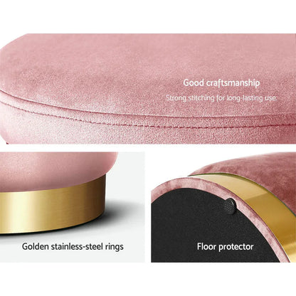Artiss Ottoman Foot Stool Round Velvet Pink - Mekamart Australia