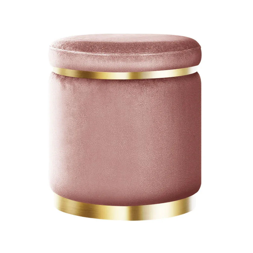 Artiss Ottoman Foot Stool Round Velvet Pink - Mekamart Australia