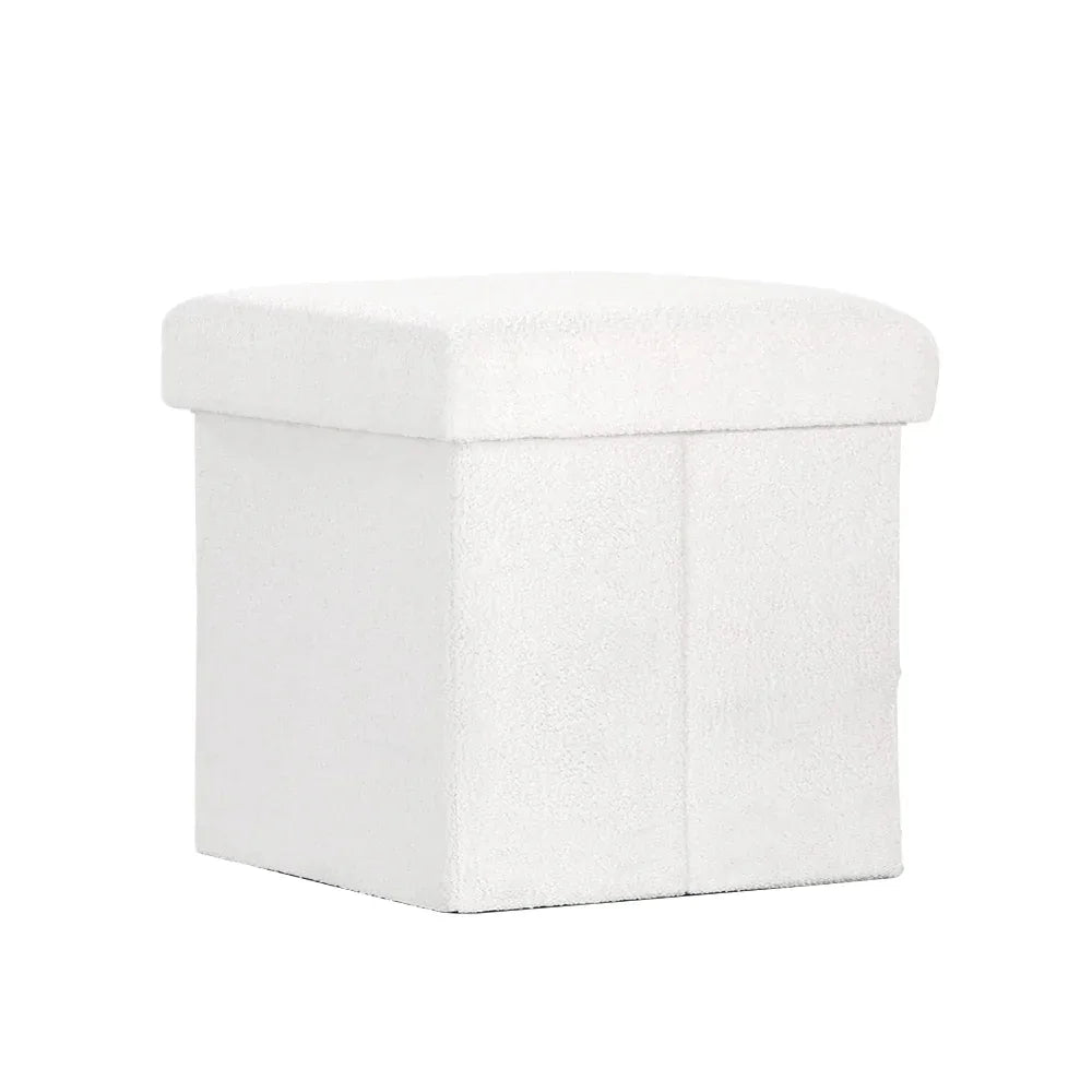 Artiss Ottoman Storage Foot Stool Vanity Square Teddy - Mekamart Australia