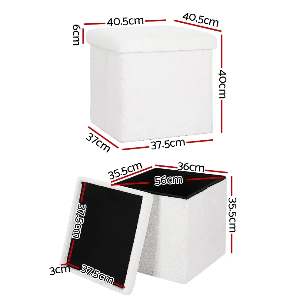 Artiss Ottoman Storage Foot Stool Vanity Square Teddy - Mekamart Australia