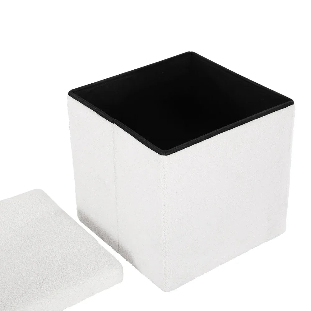 Artiss Ottoman Storage Foot Stool Vanity Square Teddy - Mekamart Australia