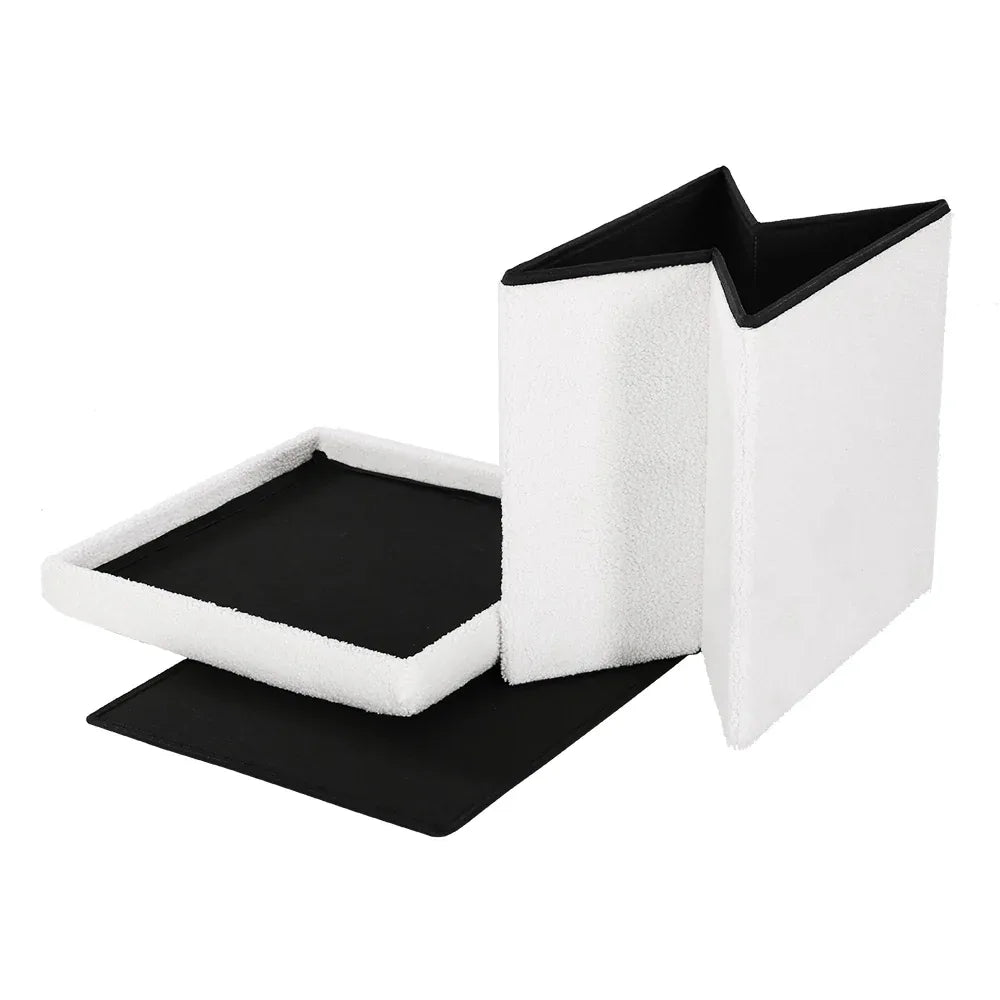 Artiss Ottoman Storage Foot Stool Vanity Square Teddy - Mekamart Australia