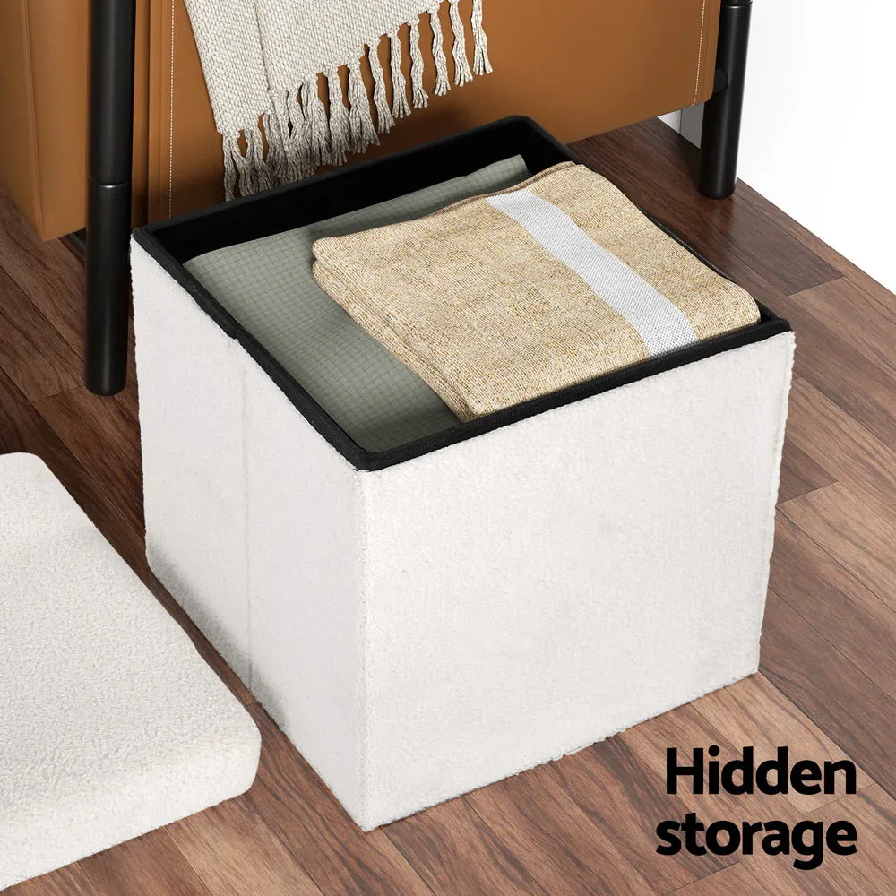 Artiss Ottoman Storage Foot Stool Vanity Square Teddy - Mekamart Australia