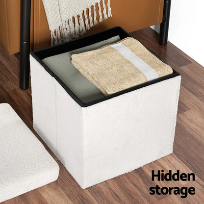 Artiss Ottoman Storage Foot Stool Vanity Square Teddy - Mekamart Australia