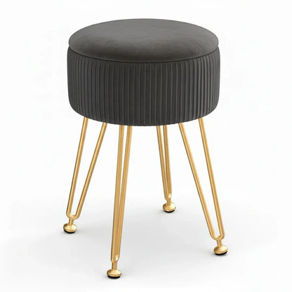Artiss Ottoman Storage Foot Stool Vanity Velvet Round Grey - Mekamart Australia
