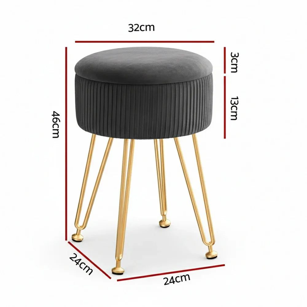 Artiss Ottoman Storage Foot Stool Vanity Velvet Round Grey - Mekamart Australia