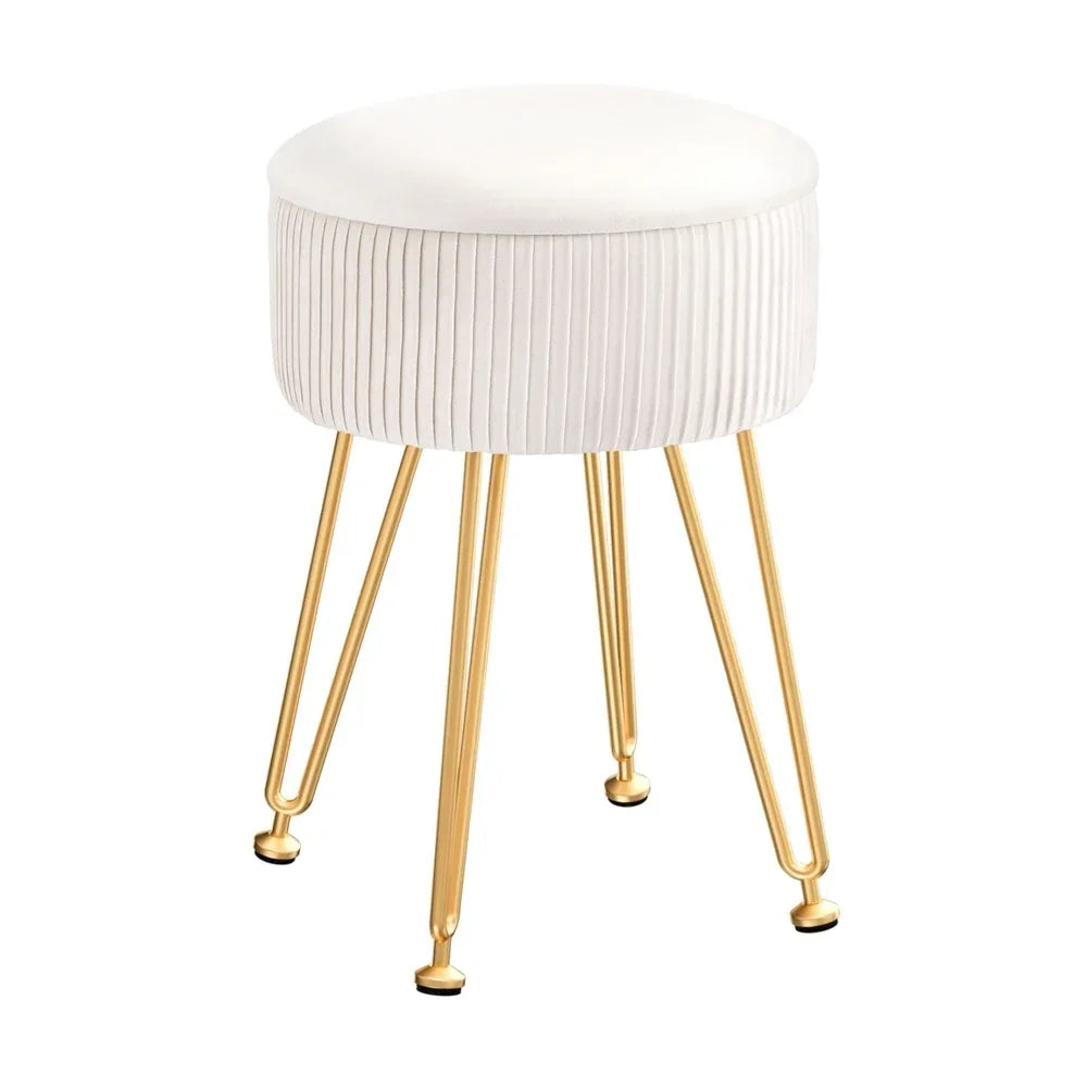 Artiss Ottoman Storage Foot Stool Vanity Velvet Round White - Mekamart Australia