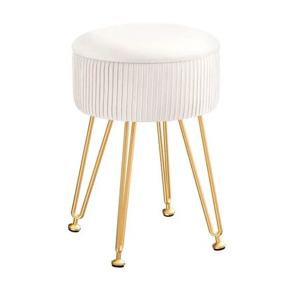 Artiss Ottoman Storage Foot Stool Vanity Velvet Round White - Mekamart Australia